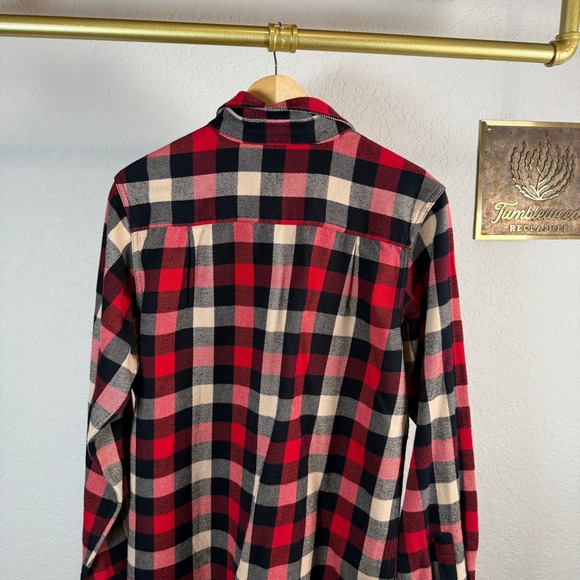 WOOLRICH Womens Red Black Tan Plaid Flannel Shirt Long Sleeve Button Up‎ Size L - Picture 9 of 11